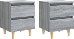 vidaXL - Nachtkastjes - 2 - st - met - houten - poten - 40x35x50 - cm - grijs - sonoma
