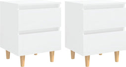 vidaXL - Nachtkastjes - 2 - st - met - houten - poten - 40x35x50 - cm - hoogglans - wit