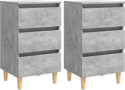 vidaXL - Nachtkastjes - 2 - st - met - houten - poten - 40x35x69 - cm - betongrijs