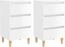 vidaXL - Nachtkastjes - 2 - st - met - houten - poten - 40x35x69 - cm - hoogglans - wit