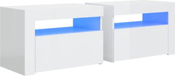 vidaXL - Nachtkastjes - 2 - st - met - LED-verlichting - 60x35x40 - cm - hoogglans - wit