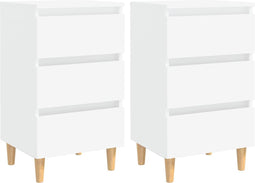 vidaXL - Nachtkastjes - 2 - st - met - massief - houten - poten - 40x35x69 - cm - wit