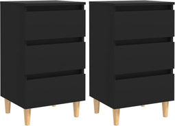 vidaXL - Nachtkastjes - 2 - st - met - massief - houten - poten - 40x35x69 - cm - zwart