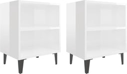 vidaXL - Nachtkastjes - 2 - st - met - metalen - poten - 40x30x50 - cm - hoogglans - wit