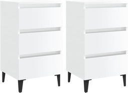 vidaXL - Nachtkastjes - 2 - st - met - metalen - poten - 40x35x69 - cm - hoogglans - wit