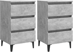 vidaXL - Nachtkastjes - 2 - st - met - metalen - poten - 40x35x69 - cm - betongrijs
