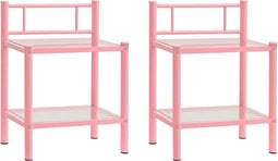 vidaXL - Nachtkastjes - 2 - st - metaal - en - glas - roze - en - transparant