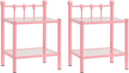 vidaXL - Nachtkastjes - 2 - st - metaal - en - glas - roze - en - transparant