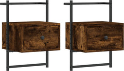 vidaXL - Nachtkastjes - 2 - st - wandgemonteerd - 35x30x51 - cm - hout - gerookt - eiken