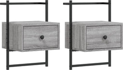 vidaXL - Nachtkastjes - 2 - st - wandgemonteerd - 35x30x51 - cm - hout - grijs - sonoma