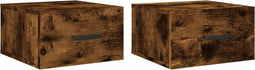 vidaXL - Nachtkastjes - 2 - st - wandgemonteerd - 35x35x20 - cm - gerookt - eikenkleur