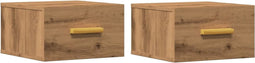 vidaXL - Nachtkastjes - 2 - st - wandgemonteerd - 35x35x20 - cm - artisanaal - eiken