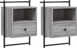 vidaXL - Nachtkastjes - 2 - st - wandgemonteerd - 40x30x61 - cm - hout - grijs - sonoma