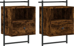 vidaXL - Nachtkastjes - 2 - st - wandgemonteerd - 40x30x61 - cm - hout - gerookt - eiken