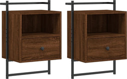 vidaXL - Nachtkastjes - 2 - st - wandgemonteerd - 40x30x61 - cm - hout - bruineiken