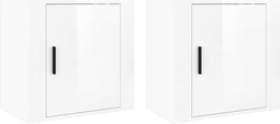 vidaXL - Nachtkastjes - 2 - st - wandgemonteerd - 50x30x47 - cm - hoogglans - wit