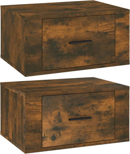vidaXL - Nachtkastjes - 2 - st - wandgemonteerd - 50x36x25 - cm - gerookt - eikenkleur