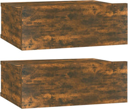 vidaXL - Nachtkastjes - 2 - st - zwevend - 40x30x15cm - bewerkt - hout - gerookt - eiken