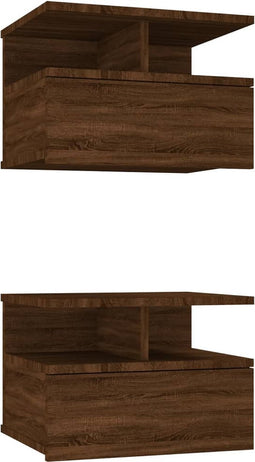 vidaXL - Nachtkastjes - 2 - st - zwevend - 40x31x27 - cm - bewerkt - hout - bruin - eiken
