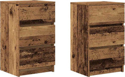 vidaXL - Nachtkastjes - met - 3 - lades - 2 - st - 39x35x65 - cm - oud - hout