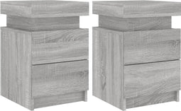 vidaXL - Nachtkastjes - met - LED - 2 - st - 35x39x55 - cm - grijs - sonoma - eikenkleurig