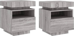 vidaXL - Nachtkastjes - met - LED - 2 - st - 40x39x48,5 - cm - grijs - sonoma