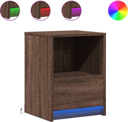 vidaXL - Nachtkastjes - met - LED - 2 - st - bewerkt - hout - bruin - eikenkleur