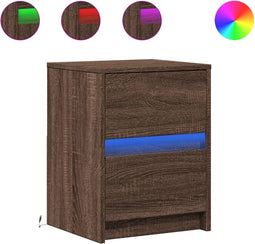 vidaXL - Nachtkastjes - met - LED - 2 - st - bewerkt - hout - bruin - eikenkleur