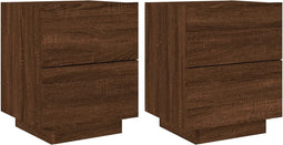 vidaXL - Nachtkastjes - met - LED - 2 - st - bewerkt - hout - bruin - eikenkleur
