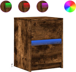 vidaXL - Nachtkastjes - met - LED - 2 - st - bewerkt - hout - gerookt - eikenkleurig