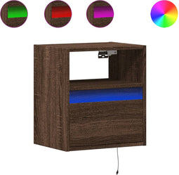 vidaXL - Nachtkastjes - met - LED's - 2 - st - wandgemonteerd - bruin - eikenkleur