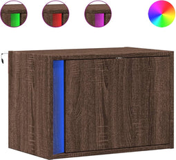vidaXL - Nachtkastjes - met - LED's - 2 - st - wandgemonteerd - bruin - eikenkleur