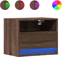 vidaXL - Nachtkastjes - met - LED's - 2 - st - wandgemonteerd - bruin - eikenkleur