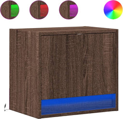 vidaXL - Nachtkastjes - met - LED's - 2 - st - wandgemonteerd - bruin - eikenkleur