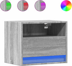 vidaXL - Nachtkastjes - met - LED's - 2 - st - wandgemonteerd - grijs - sonoma - eiken