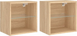 vidaXL - Nachtkastjes - met - LED's - 2 - st - wandgemonteerd - sonoma - eikenkleurig