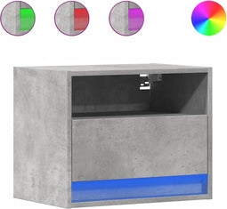 vidaXL - Nachtkastjes - met - LED's - 2 - st - wandgemonteerd - betongrijs