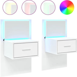 vidaXL - Nachtkastjes - met - LED's - 2 - st - wandgemonteerd - wit