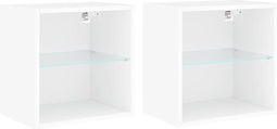 vidaXL - Nachtkastjes - met - LED's - 2 - st - wandgemonteerd - wit