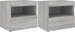 vidaXL - Nachtkastjes - met - LED-verlichting - 2 - st - 50x40x45 - cm - grijs - sonoma