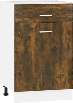 vidaXL - Onderkast - met - lade - 50x46x81,5 - cm - bewerkt - hout - gerookt - eiken