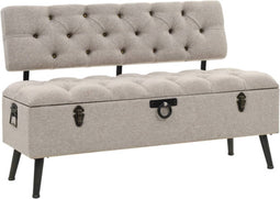 vidaXL - Opbergbank - met - rugleuning - 110 - cm - stof - crèmekleurig