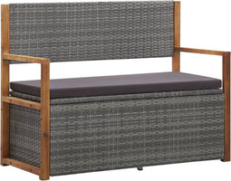 vidaXL - Opbergbankje - 115 - cm - poly - rattan - en - massief - acaciahout - grijs