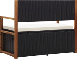 vidaXL - Opbergbankje - 115 - cm - poly - rattan - en - massief - acaciahout - zwart