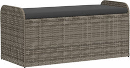 vidaXL - Opbergbankje - met - kussen - 115x51x52 - cm - poly - rattan - grijs