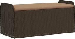 vidaXL - Opbergbankje - met - kussen - 115x51x52 - cm - poly - rattan - bruin