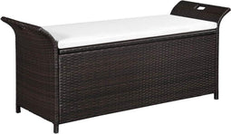 vidaXL - Opbergbankje - met - kussen - 138 - cm - poly - rattan - bruin