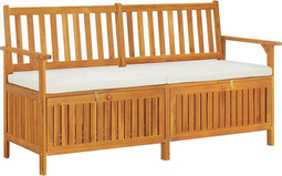 vidaXL - Opbergbankje - met - kussen - 148 - cm - massief - acaciahout