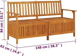 vidaXL - Opbergbankje - met - kussen - 148 - cm - massief - acaciahout