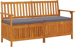 vidaXL - Opbergbankje - met - kussen - 148 - cm - massief - acaciahout
